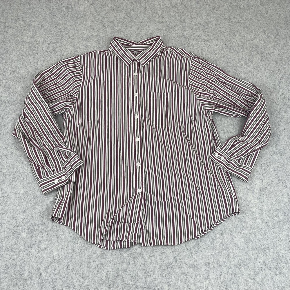 Vintage L.L.Bean Shirt Womens 16 Multicolor Stripe Button Front Long Sleeve Top